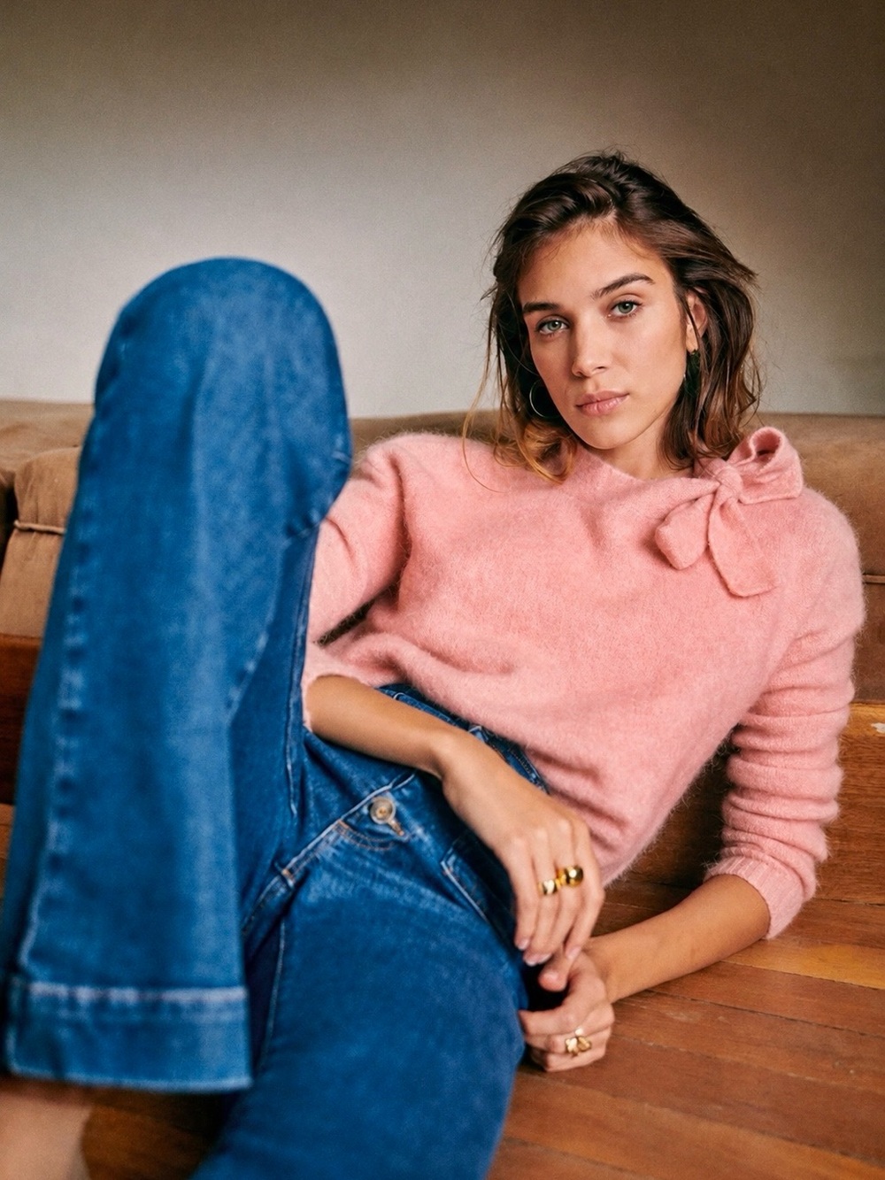 Sezane Zita Jumper‎ Sweater Rosewood Pink Size Small Tie Neck Bow Detail